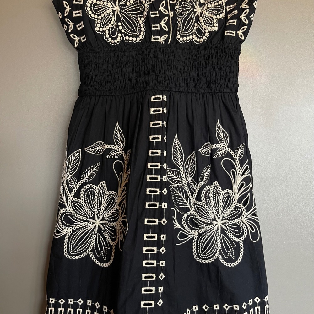 NWT Rails Fawn Dress XXS Black Ivory Embroidered Floral Cotton Tiered Maxi Chic - Picture 10 of 16